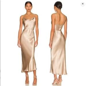 Shona Joy Gold Satin Midi Dress
